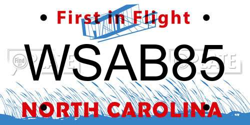 WSAB85 North Carolina License Plate