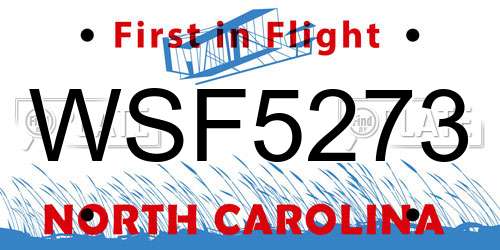 WSF5273 North Carolina License Plate