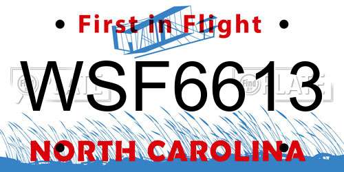 WSF6613 North Carolina License Plate
