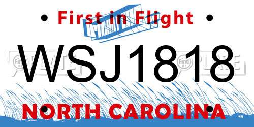 WSJ1818 North Carolina License Plate