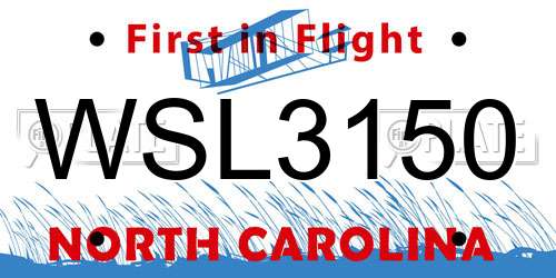 WSL3150 North Carolina License Plate