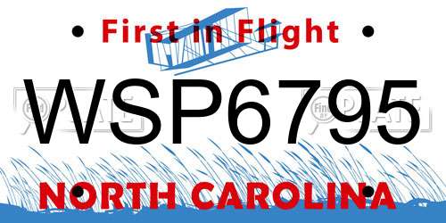 WSP6795 North Carolina License Plate