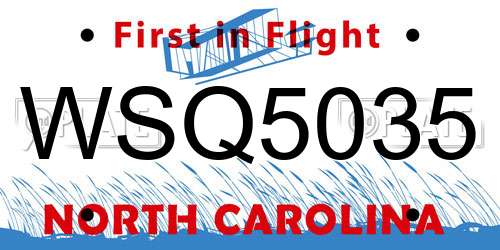 WSQ5035 North Carolina License Plate