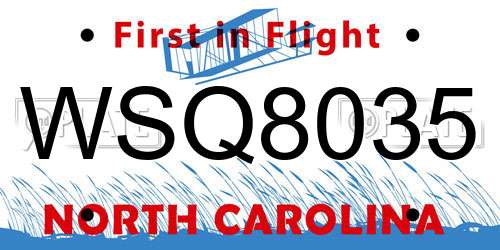 WSQ8035 North Carolina License Plate