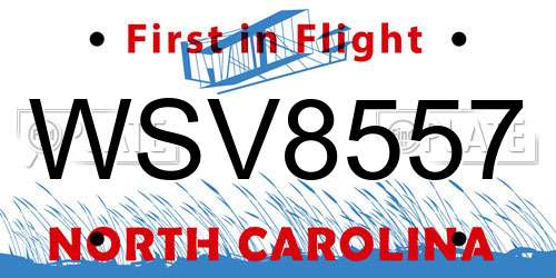 WSV8557 North Carolina License Plate