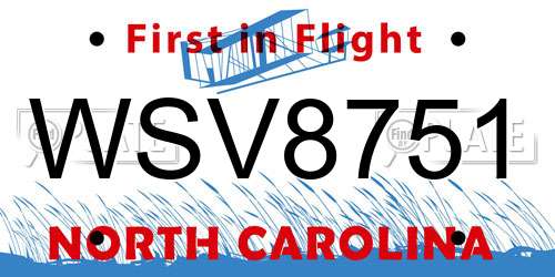 WSV8751 North Carolina License Plate
