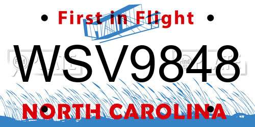 WSV9848 North Carolina License Plate