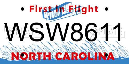 WSW8611 North Carolina License Plate