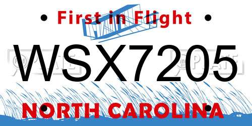WSX7205 North Carolina License Plate