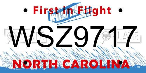 WSZ9717 North Carolina License Plate