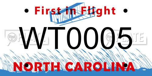 WT0005 North Carolina License Plate