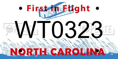 WT0323 North Carolina License Plate