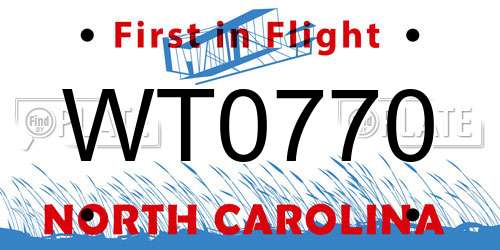 WT0770 North Carolina License Plate