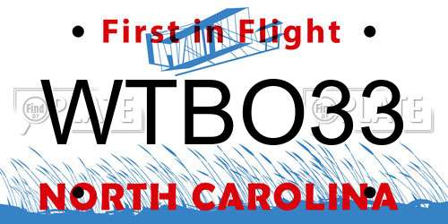 WTBO33 North Carolina License Plate