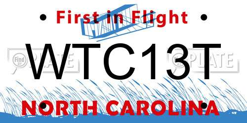 WTC13T North Carolina License Plate