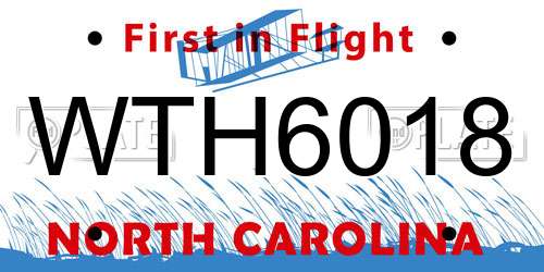 WTH6018 North Carolina License Plate