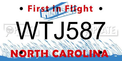 WTJ587 North Carolina License Plate