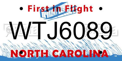 WTJ6089 North Carolina License Plate