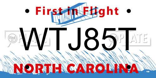 WTJ85T North Carolina License Plate