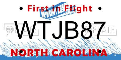 WTJB87 North Carolina License Plate