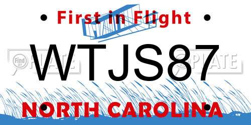 WTJS87 North Carolina License Plate