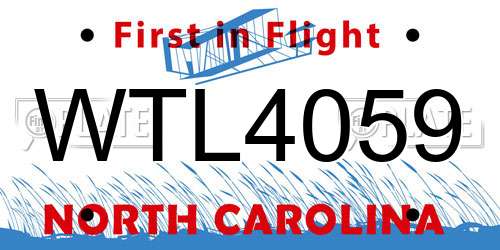 WTL4059 North Carolina License Plate