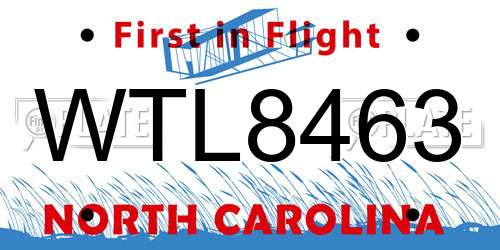WTL8463 North Carolina License Plate