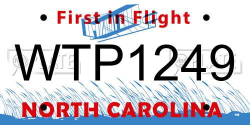 WTP1249 North Carolina License Plate