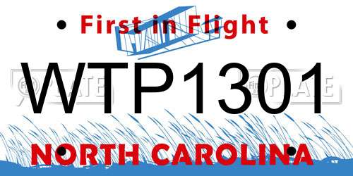 WTP1301 North Carolina License Plate