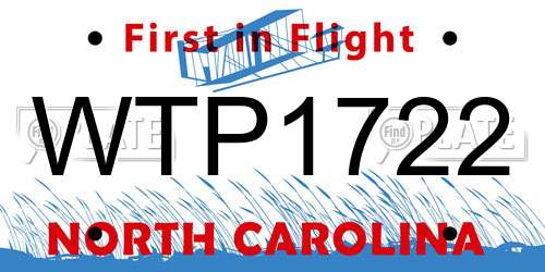 WTP1722 North Carolina License Plate