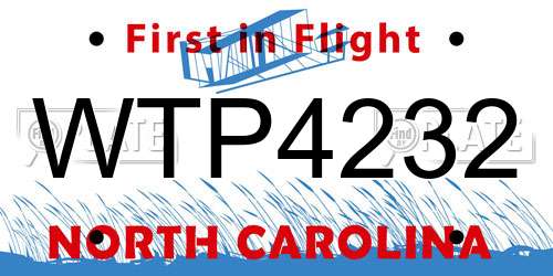 WTP4232 North Carolina License Plate