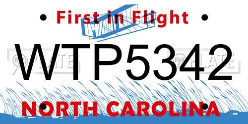 WTP5342 North Carolina License Plate