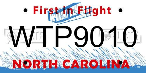WTP9010 North Carolina License Plate