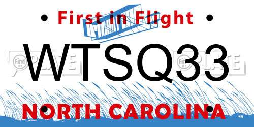 WTSQ33 North Carolina License Plate