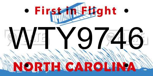 WTY9746 North Carolina License Plate