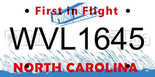 WVL1645 North Carolina License Plate