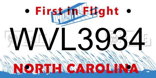 WVL3934 North Carolina License Plate