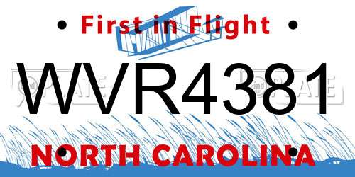 WVR4381 North Carolina License Plate