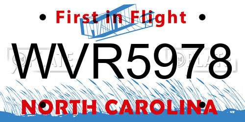 WVR5978 North Carolina License Plate