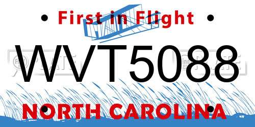 WVT5088 North Carolina License Plate