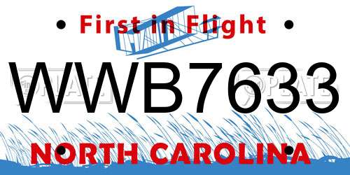 WWB7633 North Carolina License Plate