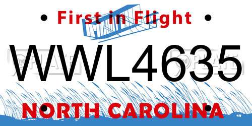 WWL4635 North Carolina License Plate