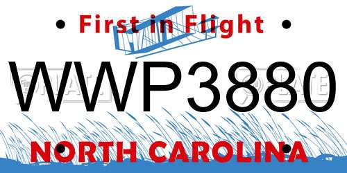 WWP3880 North Carolina License Plate
