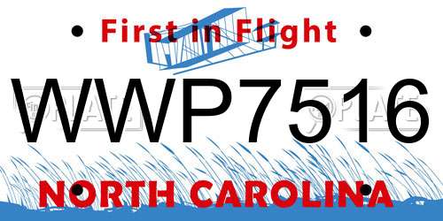 WWP7516 North Carolina License Plate