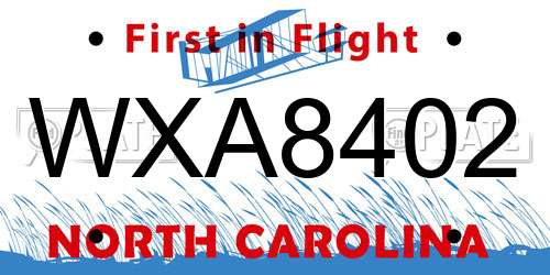 WXA8402 North Carolina License Plate