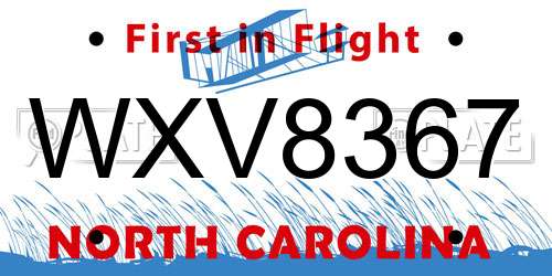 WXV8367 North Carolina License Plate