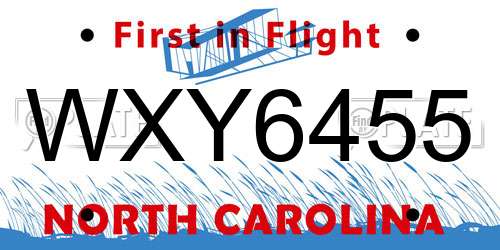 WXY6455 North Carolina License Plate