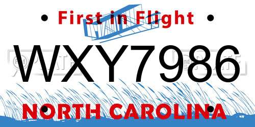 WXY7986 North Carolina License Plate