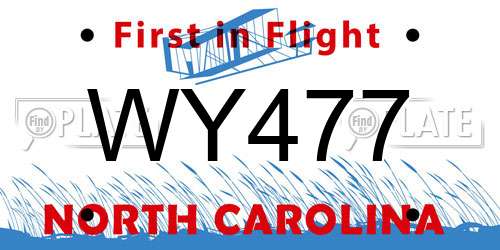 WY477 North Carolina License Plate
