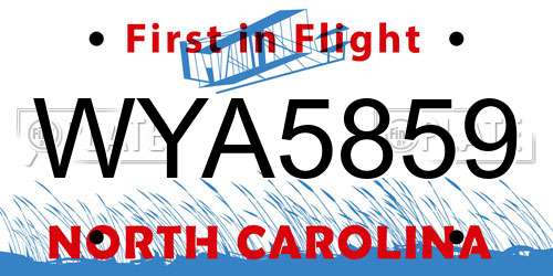 WYA5859 North Carolina License Plate